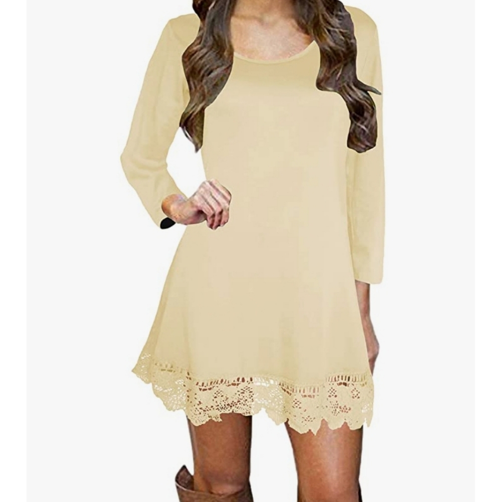 Afibi Long Sleeve Light Yellow A-Line Dress